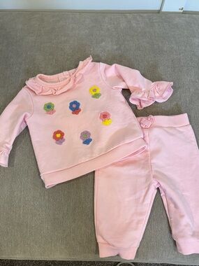 Pink Floral Appliqué Kids Pajama Set
